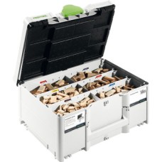 Domino Biscuit Assortment in Systainer 1060 Pieces Festool 1060 pcs of assorted beechwood Domino biscuits in a SYS 2 T-LOC Systainer With Systainer