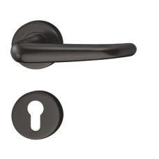 Lever Handle Set on Round Roses HL07 Startec Stainless set With Euro profile cylinder escutcheon graphite black