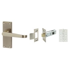 Lever Handles Straight Latch Pack Zinc Alloy Satin nickel Consisting of handle latch and hinges Handle: Satin nickel