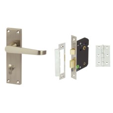 Lever Handles Straight Bathroom Pack Zinc Alloy Satin Nickel Consisting of handle bathroom lock and hinges Handle: Satin nickel