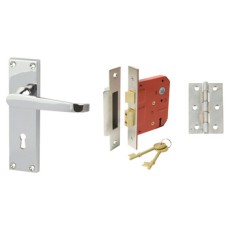 Lever Handles Straight Lock Pack Zinc Alloy Polished Chrome Consisting of handle lock and hinges Handle: Polished chrome