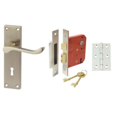 Lever Handles Scroll Lock Pack Zinc Alloy Satin Nickel Consisting of handle lock and hinges Handle: Satin nickel