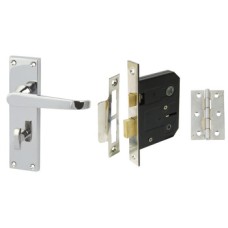 Lever Handles Straight Bathroom Pack Zinc Alloy Polished Chrome Consisting of handle bathroom lock and hinges Handle: Polished chrome