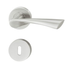 Lever Handle Set 304 Stainless Steel HL09 Häfele Pair of lever handles and roses With Euro profile cylinder escutcheon satin