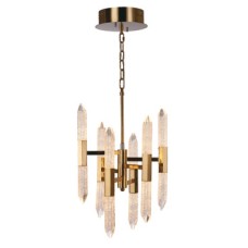 LED Ceiling Pendant Vertical Rated IP20 6 Arm 12 Light Shard Mains voltage Gold finish