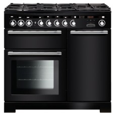 Range Cooker Dual Fuel 1000 mm Rangemaster Encore Deluxe 100 Black with chrome trim - EDL100DFFBL/C