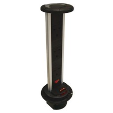 Vertical Powerdock Rated IP54 3 x UK 13 Amp Sockets Requires Ø 92 mm Drilled Hole With master switch Black and aluminium finish with black plastic top