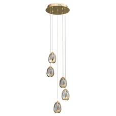 LED Ceiling Pendant Adjustable Rated IP20 5 Light Terrene Mains voltage Gold finish