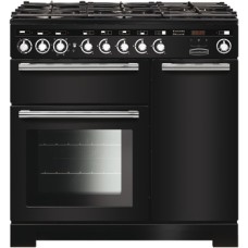 Range Cooker Dual Fuel 900 mm Rangemaster Encore Deluxe 90 Black with chrome trim - EDL90DFFBL/C