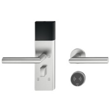 Door Terminal Set for Hotel Guest Room Doors DT 710 Dialock L-shaped lever handle satin stainless steel