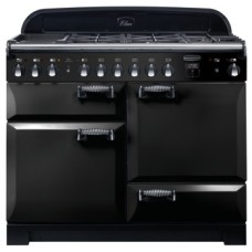 Range Cooker Dual Fuel 1100 mm Rangemaster Elan Deluxe 110 Black finish chrome trim