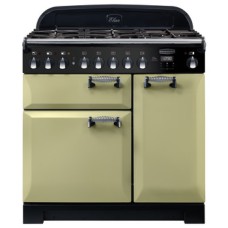 Range Cooker Dual Fuel 900 mm Rangemaster Elan Deluxe 90 ELA90DFFOG/ - Olive Green Chrome Trim