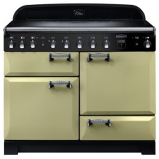 Range Cooker Electric Induction 1100 mm Rangemaster Elan Deluxe 110 Olive green finish chrome trim