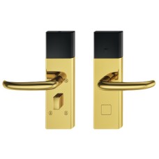 Door Terminal Set for Hotel Guest Room Doors DT 700 Dialock J-shaped lever handle brass coloured stainless steel