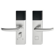 Door Terminal Set for Hotel Guest Room Doors DT 700 Dialock J-shaped lever handle satin stainless steel