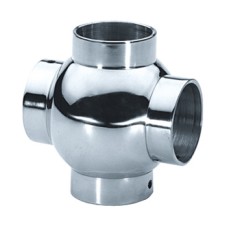T Piece Ball Connector 4 Way 90° Bar Railing System For Ø 38 mm tubes Polished chrome finish