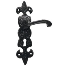 Lever Handles on Backplates Cast Iron Fleur-De-Lys Black antique Backplate for lever lock standard keyway