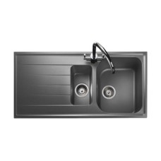 Sink 1.5 Bowl and Drainer Rangemaster Amethyst Igneous AME1052 Igneous - high-grade acrylic and quartz sink top mount inset Dove grey finish
