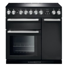 Range Cooker Electric Induction 900 mm Rangemaster Nexus 90 Charcoal black finish chrome trim