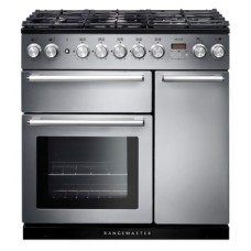 Range Cooker Dual Fuel 900 mm Rangemaster Nexus 90 Stainless steel finish chrome trim