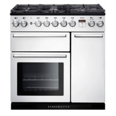 Range Cooker Dual Fuel 900 mm Rangemaster Nexus 90 White finish chrome trim