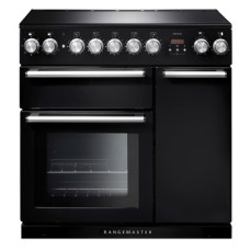 Range Cooker Electric Induction 900 mm Rangemaster Nexus 90 Black finish chrome trim