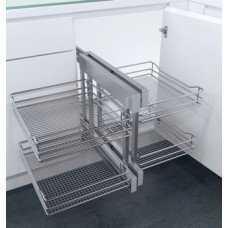 Pull Out Corner Unit Complete Set Saphir Mesh Baskets Vauth-Sagel VS COR Flex For cabinet width 1000 mm for door width 500 mm saphir mesh chrome wire baskets