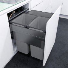 Pull Out Waste Bin 600 mm Vauth-Sagel VS ENVI Space XX Pro S / Pro With synchronised over extension runners For cabinet width 600 mm depth 476 mm 2x 32 + 1x 21 litres - lava grey
