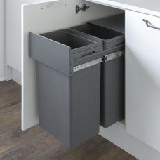 Pull Out Waste Bin for Hinged Door Cabinet Width Min. 400 mm Waste Boss Duo 2 x 32 litre bins - Anthracite