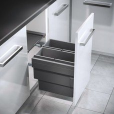 Pull Out Waste Bin Double Bin Hailo Cargo Synchro Installation behind fronts For cabinet width 450 mm 2x 18L bins dark grey Pull Out Waste Bin Double Bin Hailo Cargo Synchro Installation behind fronts For cabinet width 450 mm 2x 18L bins dark grey