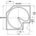 Carousel Set Grey Plastic with Railing Three Quarter Circle for Corner Unit Ninka Pro Arc® Suitable for 800 x 800 mm or 900 x 900 mm corner cabinets Spindle height 667-713 mm for cabinet width 800/900 mm aluminium effect rail