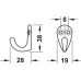 Coat Hook Single Aluminium 30-35 x 36-42 mm Height 36 mm depth 30 mm