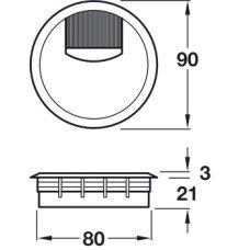 Cable Outlet Ø 80 mm Two Part Plastic With flexible brush seal White aluminium effect