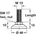 Adjusting Screw M10 Thread with Fixed Foot Length 30 mm