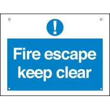 Fire Escape/Exit Mandatory Sign 1 mm Thick Rigid Plastic Drilled for screw fixing 400 x 300 mm Sign: 'Fire exit keep clear'