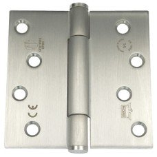 Butt Hinge Concealed Bearing 3 Knuckle Fixed Pin 102 x 102 mm Stainless Steel Staggered hole pattern Square corners satin