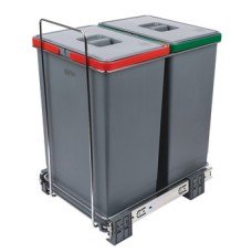 Pull Out Waste Bin for Hinged Door Cabinets 2x 24 Litres Ecofil For cabinet width min. 400 mm Dark grey