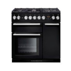 Range Cooker Dual Fuel 900 mm Rangemaster Nexus 90 Black finish chrome trim
