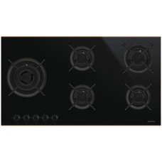 Hob Gas on Glass Ceramic with Five Burners 900 mm Smeg Dolce Stil Novo PV695LCNR - Eclipse black glass with copper trim