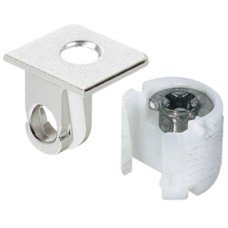 Shelf Connector for Plug Fitting into Ø 5 mm Holes TAB 18 For wood thickness from 19 mm Dim. A 9.5 mm drilling depth X 15.0 mm nickel plated