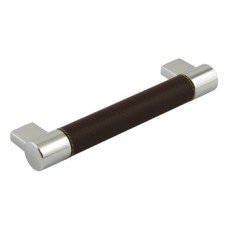Bar Handle Zinc Alloy Feet Fixing Centres 128-224 mm Domino Polished chrome feet with black leather effect centre fixing centres 160 mm