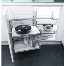 Swing Out Corner Storage Artline Glass Sided Chrome Wire Baskets Vauth-Sagel VS COR Fold For cabinet width 800 mm for door width 400 mm right hand