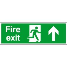 Standard Fire Sign Fire Exit 600 x 200 mm Rigid Plastic Drilled for screw fixing Sign: 'Fire Exit' man running with arrow (up)