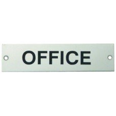Sign 140 x 35 mm Stainless Steel Black silk screened text Sign: OFFICE satin