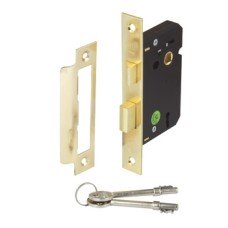 Sashlock Mortice 3 Lever Latchbolt Operated by Lever Handles Deadlock by Key Backset 45 mm case size 65 mm nickel plated
