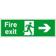 Standard Fire Sign Fire Exit 600 x 200 mm Rigid Plastic Drilled for screw fixing Sign: 'Fire Exit' man running with arrow (right)