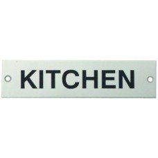 Sign 140 x 35 mm Stainless Steel Black silk screened text Sign: KITCHEN satin