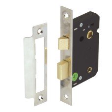 Bathroom Lock Mortice Latchbolt Operated by Lever Handles Deadbolt by Turn/Emergency Release Backset 44 mm case size 64 mm brass plated