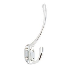 Hat and Coat Hook Brass 69 x 137 mm Hemlock Face fixing Polished chrome finish