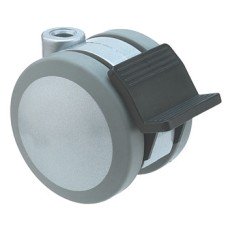 Swivel Twin Wheel Castor with Brake Ø 75 mm Hooded Ø 10-11 mm Pin Hole Load capacity 80 kg